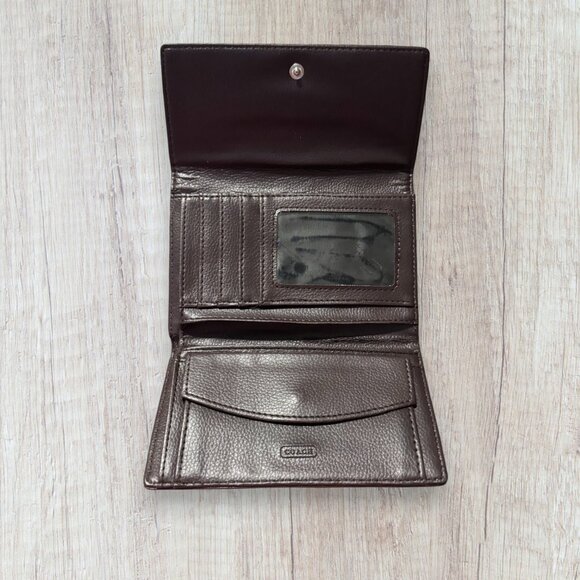 Coach Signature Canvas & Leather Trifold Wallet Brown Logo Print - Picture 4 of 7